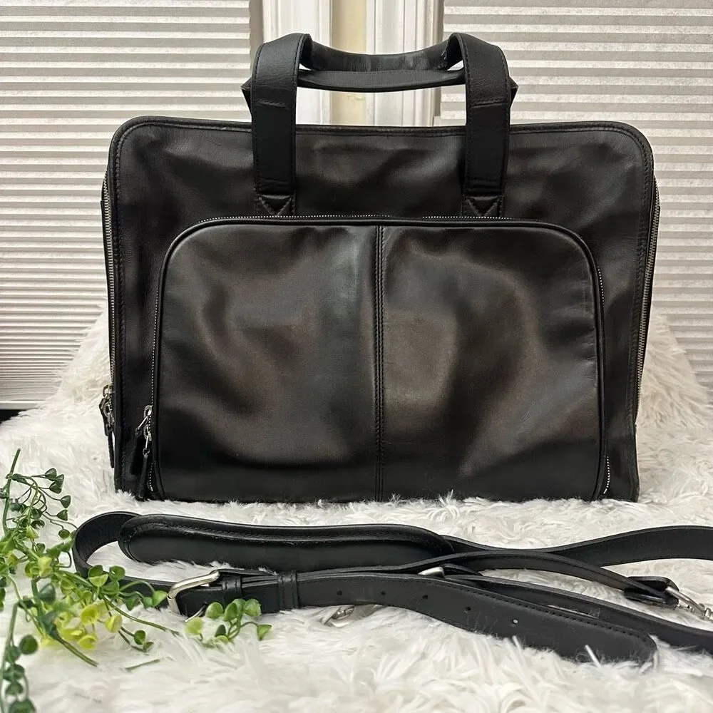 Levenger Black Leather 16” Slim Organizer Briefcase‎ Shoulder Hand Bag